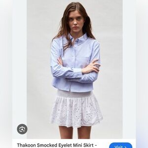 Thakoon White Smocked Eyelet Detail Mini Skirt